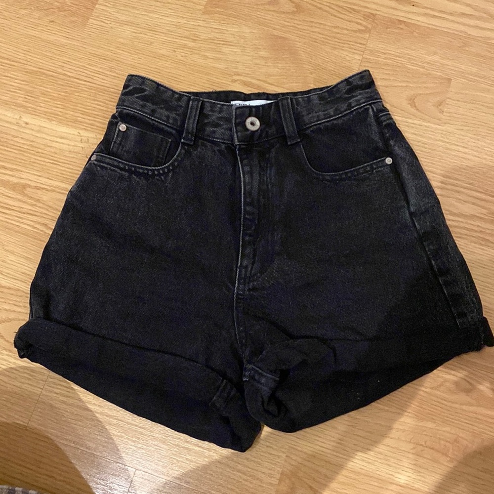 Zara black washed denim shorts